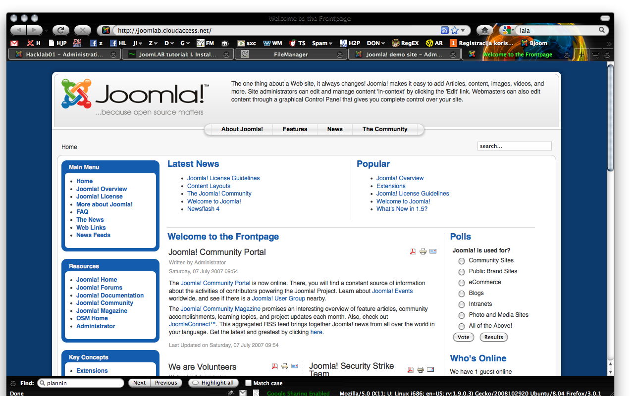 Joomla frontend s defaultnim predloškom